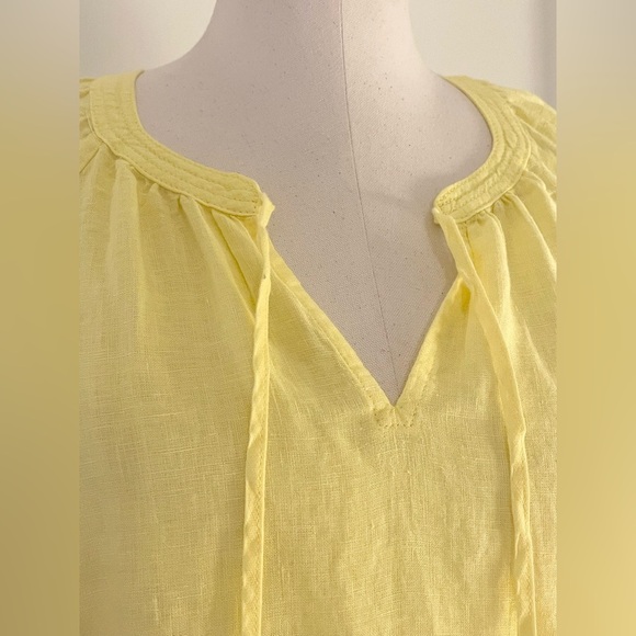 NWOT Talbots Women’s Petite Yellow Linen Tassel Pleated Sleeve Top | Size P - Picture 3 of 9
